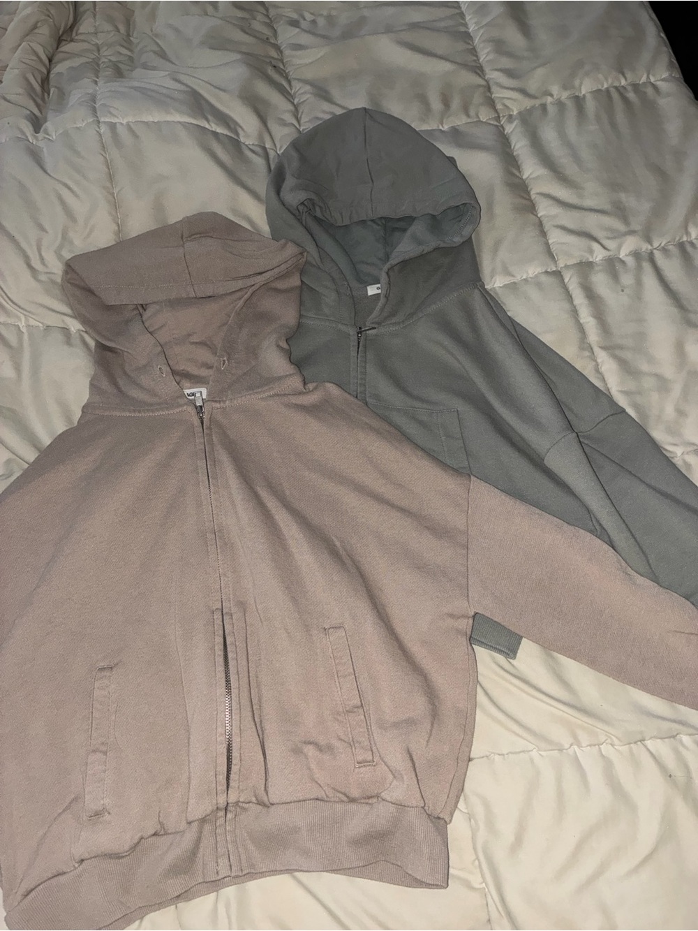 Garage Women Hooded Zip Jackets in Tan and Sage Green